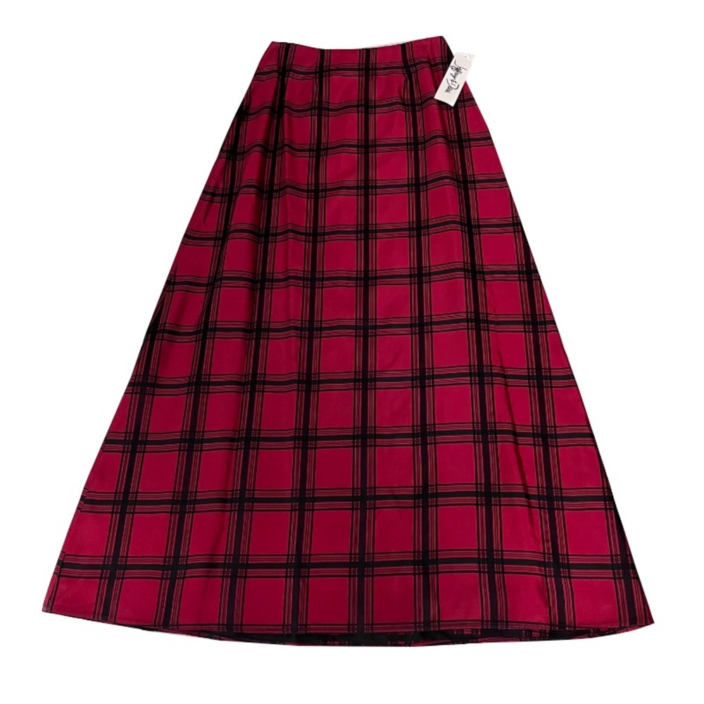 New‎ with tags Vintage 80s Jeffrey & Dara Evening Black and Red Plaid Midi Skirt